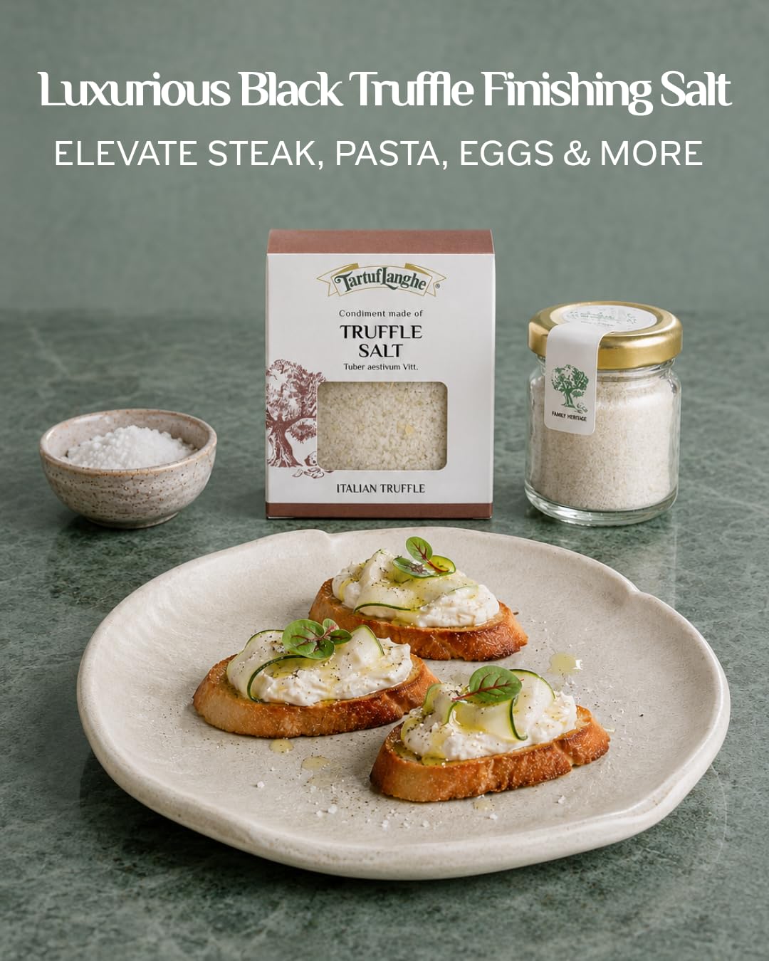 TartufLanghe Black Truffle Salt - Italian Seasoning with Guérande Grey Sea Salt and Real Black Truffle for Meats Eggs Vegetables Potatoes
