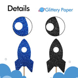 24PCS Rocket Ship Cupcake Toppers, Baby Shower Party Decor for Boys, Astronaut Dessert Picks, Outer Space Themed Birthday Party Decoration - Blue