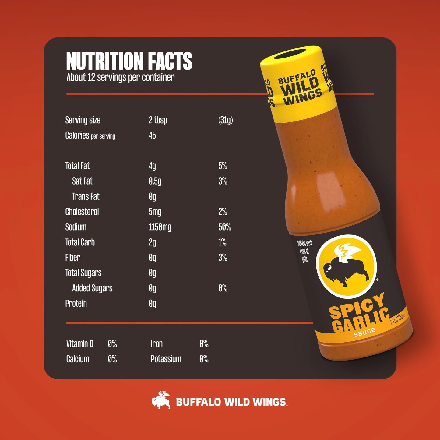 Buffalo Wild Wings Spicy Garlic Buffalo Sauce, 12 fl. oz.