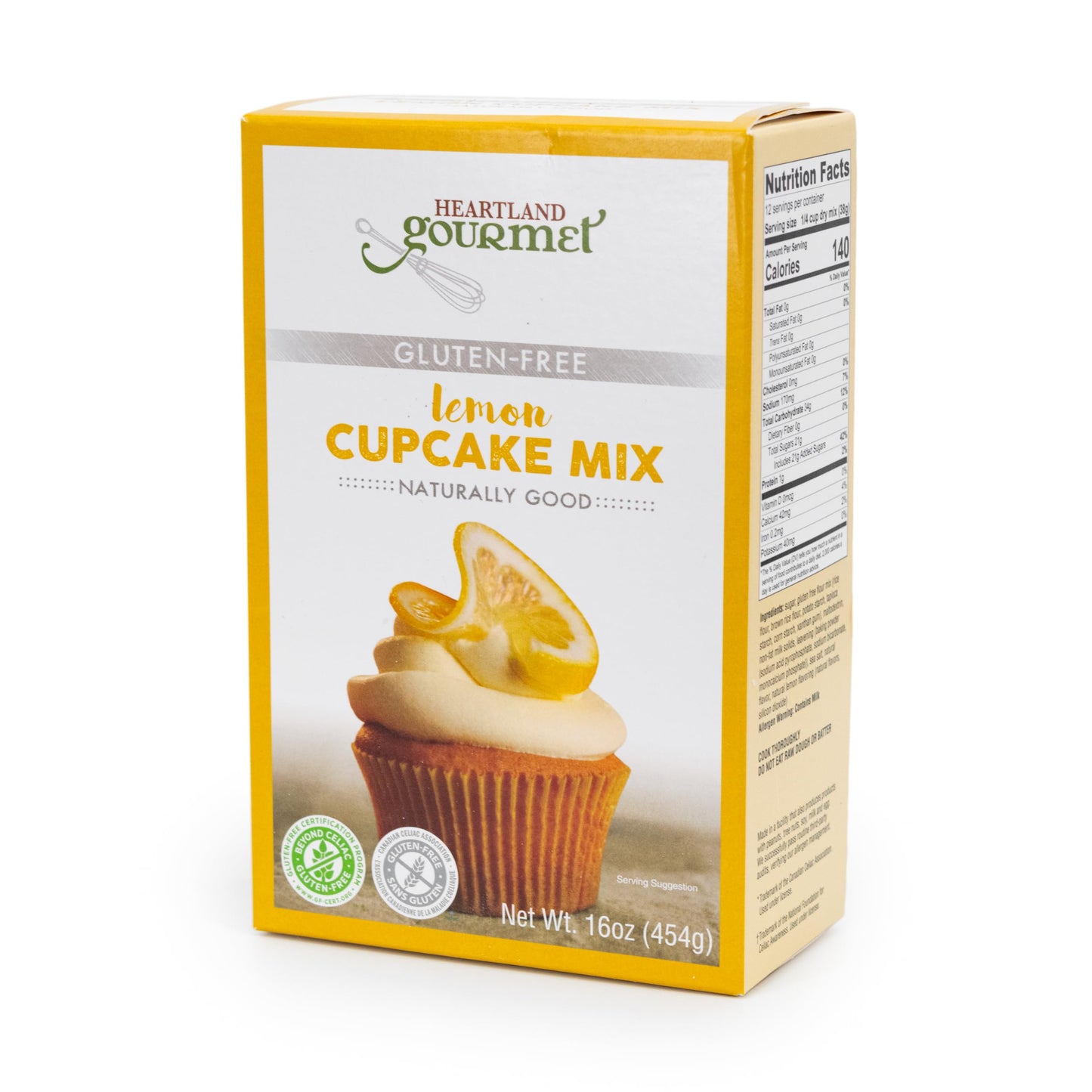 Heartland Gourmet Gluten Free Lemon Cupcake Mix, Moist Lemon Cupcakes with Bright Citrus Flavor, Certified Gluten Free Baking Mix, Easy Dessert for Celiac Friendly Baking, 16 oz