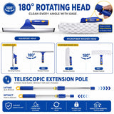 ITTAR Window Squeegee Cleaning Kit with 60 Inch Extension Pole, Glass Cleaner Tool 12" Rubber Blade & 2 Microfiber Pads, Window Washing Equipment