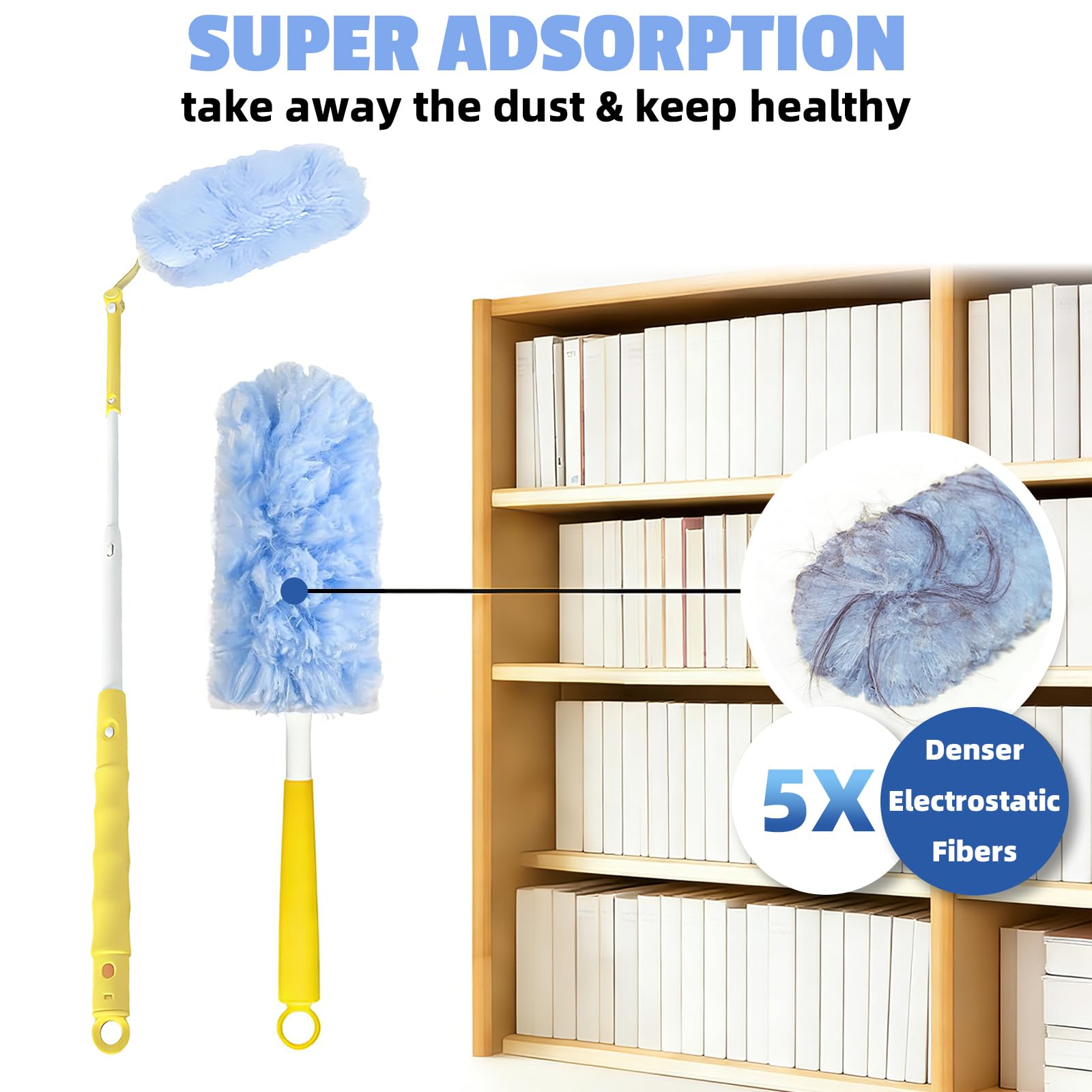 360° Duster Refills Compatible for Swiffer Duster, 20-Pack Heavy Duty Dusting Kit with 1 Extended Handle 3FT + 1 Short Handle, Multi-Surface Cleaning