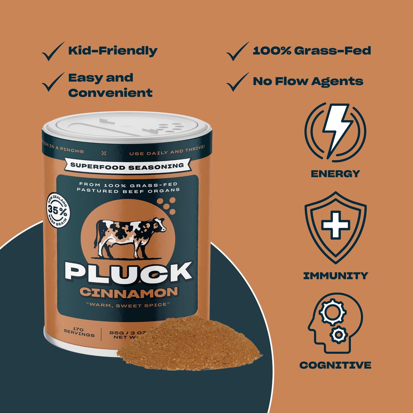 Pluck Cinnamon Organ Meat Blend Seasoning | From Grass-Fed & Grass-Finished Pastured Beef Brain | As Seen on ABC’s Shark Tank | 176 Servings