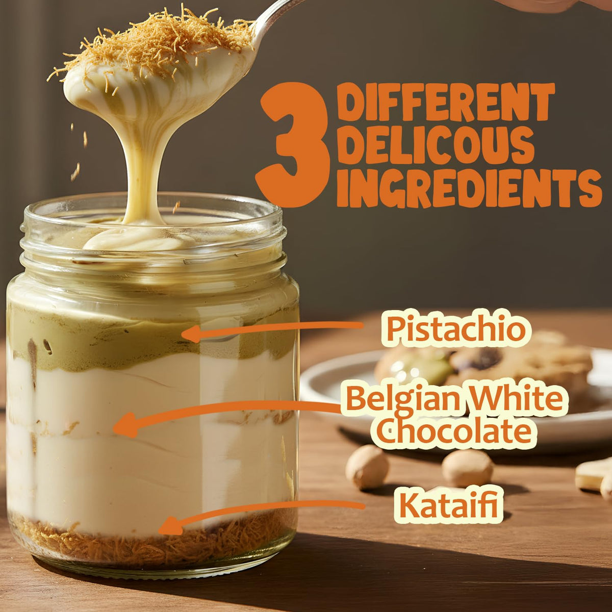 Dubai White Chocolate Spread 9.7 oz Jar with Pistachio Cream and Kataifi