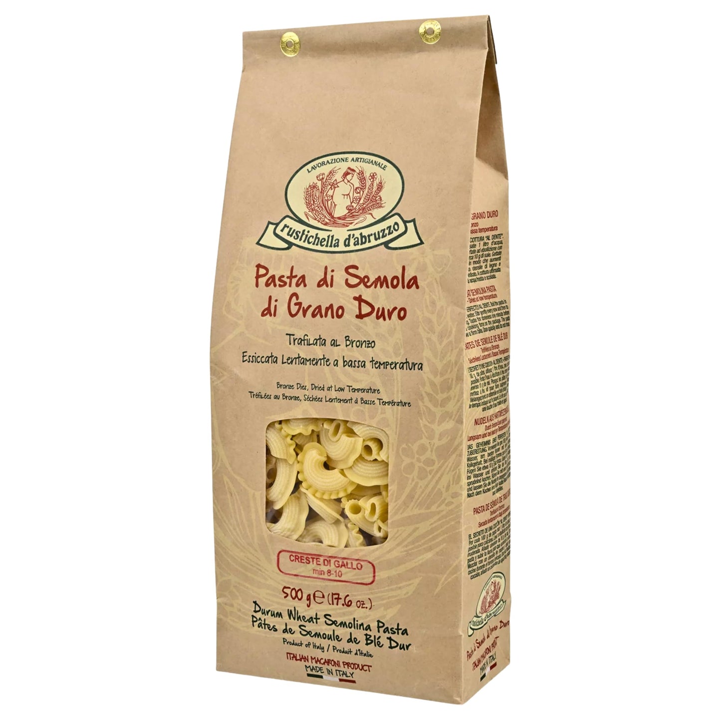 Rustichella d’Abruzzo Creste di Gallo Pasta 500g (17.6oz) | Authentic Italian Short Pasta from Abruzzo | Artisan Durum Wheat Semolina | Traditional