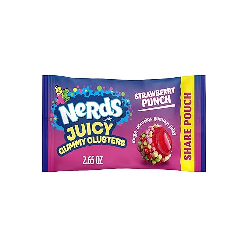 NERDS Juicy Gummy Clusters, Strawberry Punch, Juicy and Gummy Candy, 1 Share Pouch, for Snacking and Sharing, 2.65 oz
