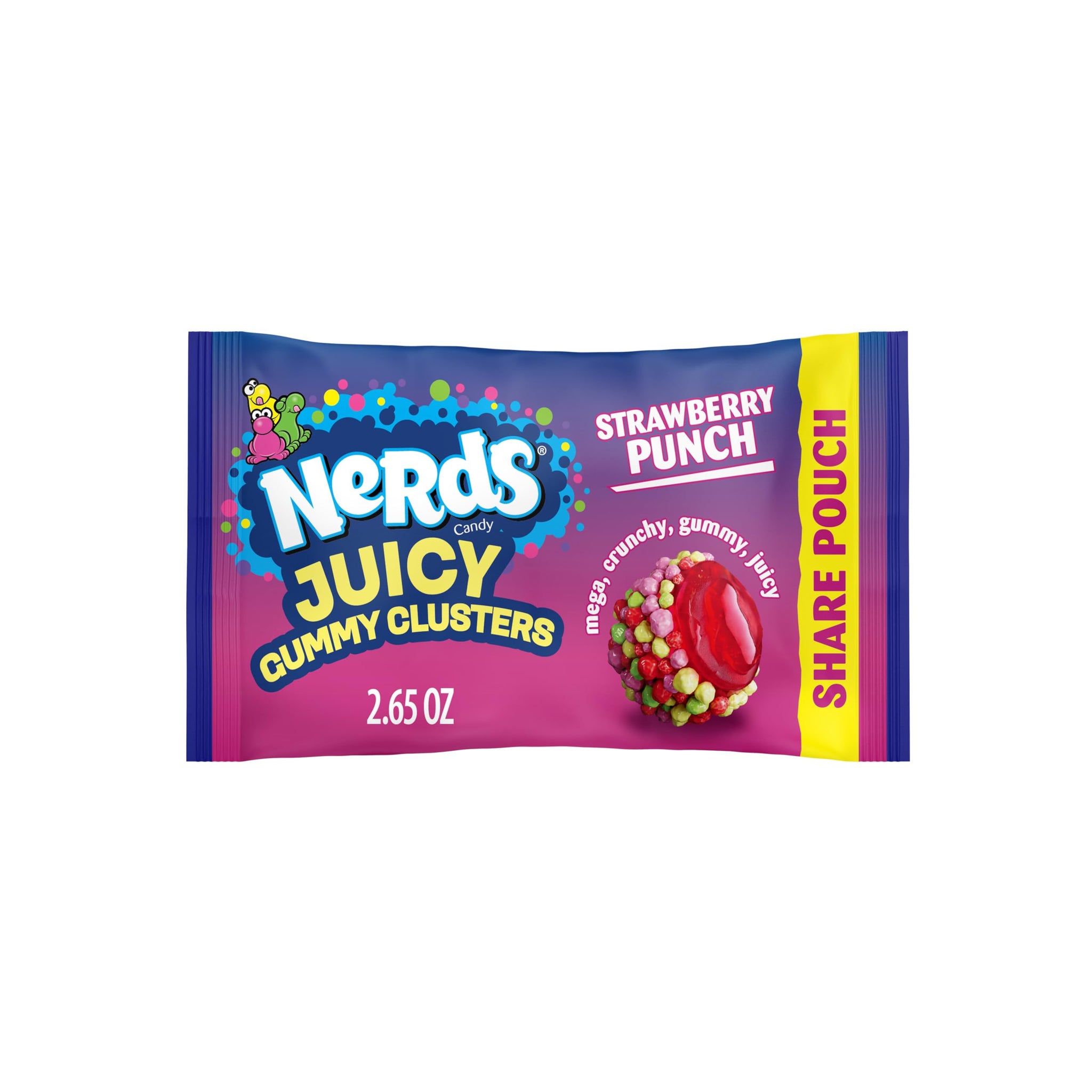 NERDS Juicy Gummy Clusters, Strawberry Punch, Juicy and Gummy Candy, 1 Share Pouch, for Snacking and Sharing, 2.65 oz