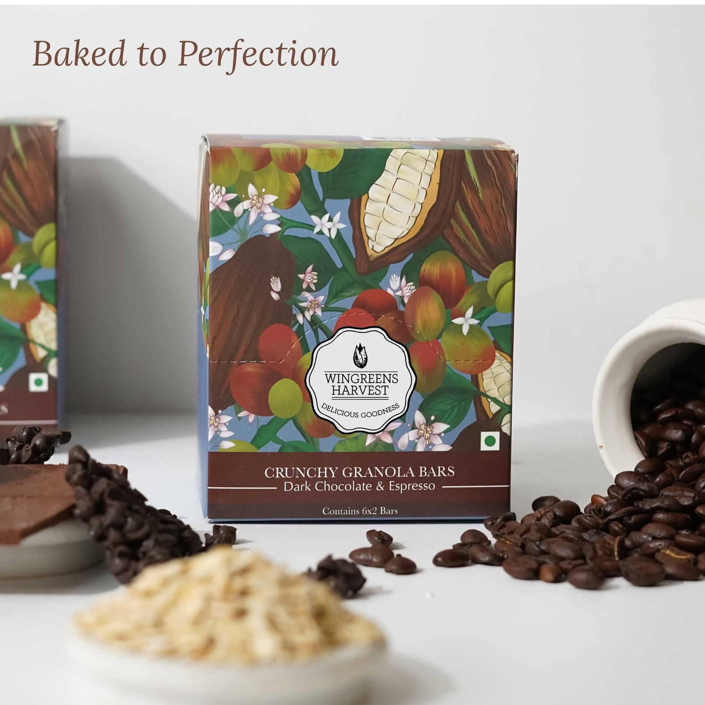 Monsoon Harvest Crunchy Millet Granola Bars - Dark Chocolate Espresso - Pack Of 6 Healthy Breakfast Bars (40 Grams Each)