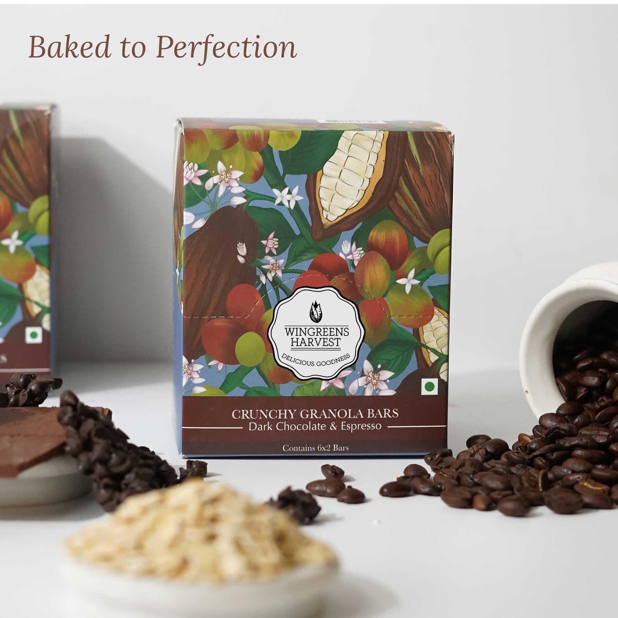 Monsoon Harvest Crunchy Millet Granola Bars - Dark Chocolate Espresso - Pack Of 6 Healthy Breakfast Bars (40 Grams Each)