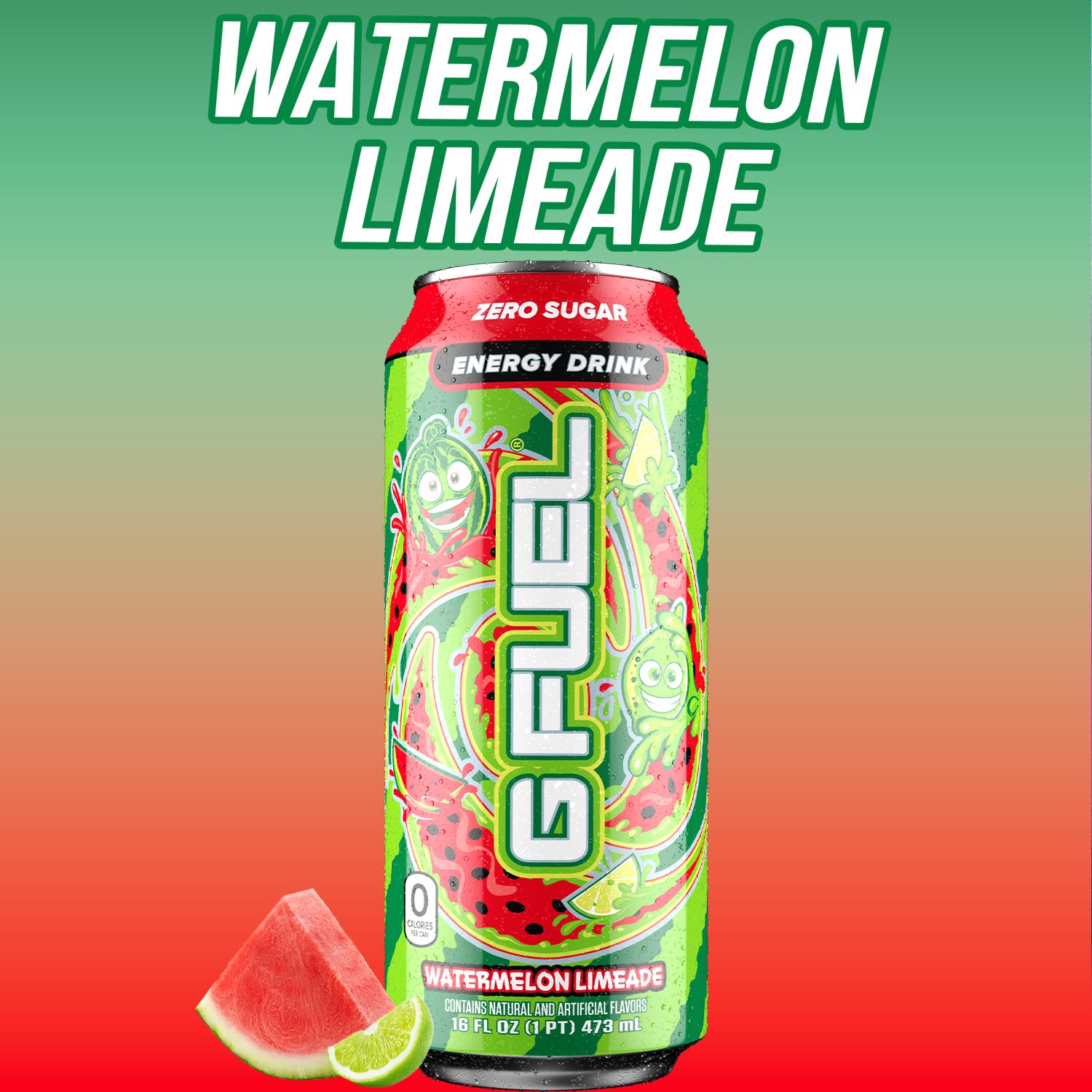 G Fuel Energy Drink, Watermelon, Sugar Free Beverage with 300mg Caffeine, Daily Energy Boost with Focus Amino, Vitamin + Antioxidants, 16 oz Cans