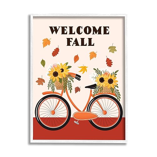 Stupell Industries Welcome Fall Saying Orange Harvest Bicycle Sunflower Basket