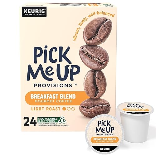 Pick Me Up Provisions Breakfast Blend Coffee - Light Roast, Keurig K-Cup Pods, Compatible, 24 Count, Kosher, Recyclable Coffee Pods