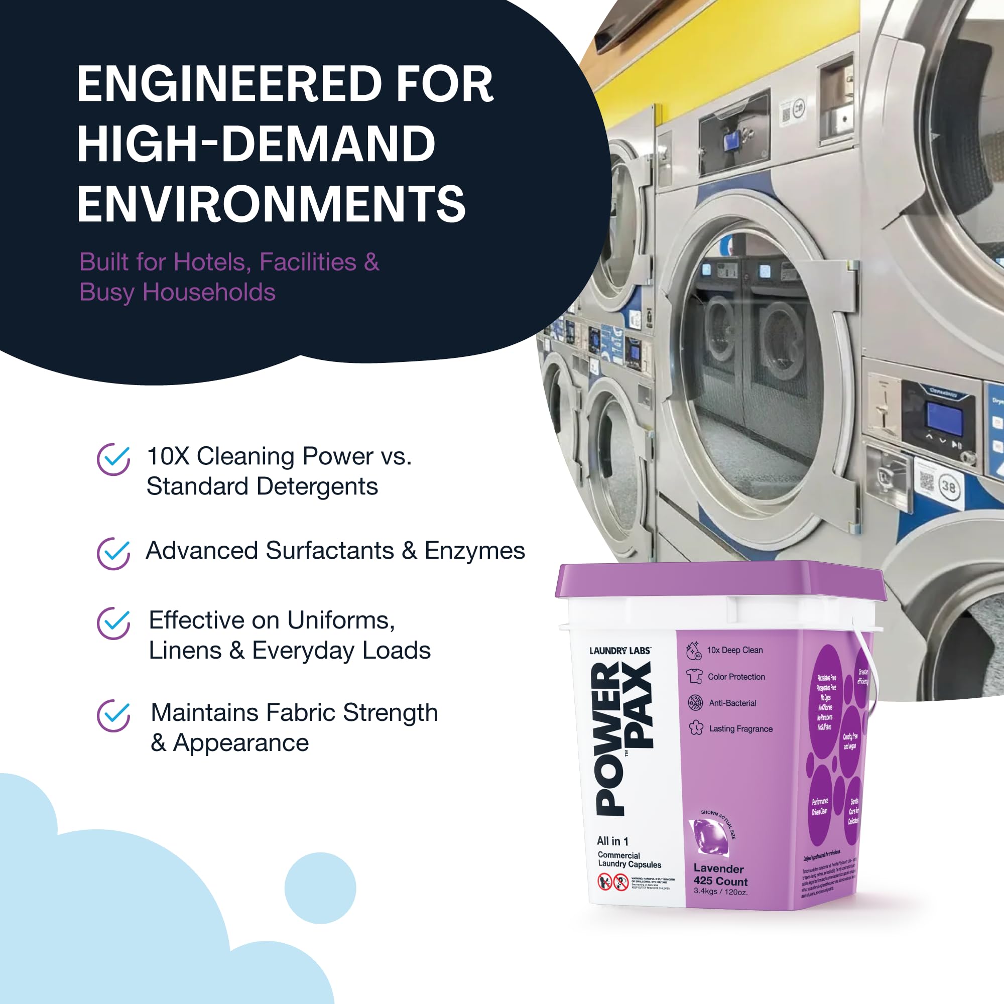 PowerPax Power Pellets Laundry Detergent Capsules - 425 Count, Laundry Pods Detergent for Stain & Odor Removal, Color Protection, Fabric Softener