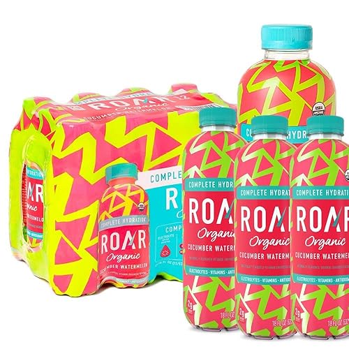 Roar Organic Electrolyte Infusions - USDA Organic - Cucumber Watermelon - with Antioxidants, B Vitamins, Low-Calorie, Low-Sugar, Low-Carb, Coconut