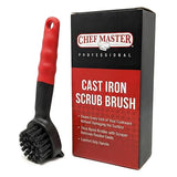 Cast Iron Scrub Brush with Heavy Duty Scraper - Nylon Bristles Dish Scrubber for Pans, Skillets and Woks - Kitchen Cleaner Removes Grime, Grease, Food