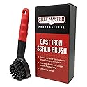Cast Iron Scrub Brush with Heavy Duty Scraper - Nylon Bristles Dish Scrubber for Pans, Skillets and Woks - Kitchen Cleaner Removes Grime, Grease, Food