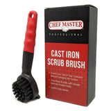 Cast Iron Scrub Brush with Heavy Duty Scraper - Nylon Bristles Dish Scrubber for Pans, Skillets and Woks - Kitchen Cleaner Removes Grime, Grease, Food
