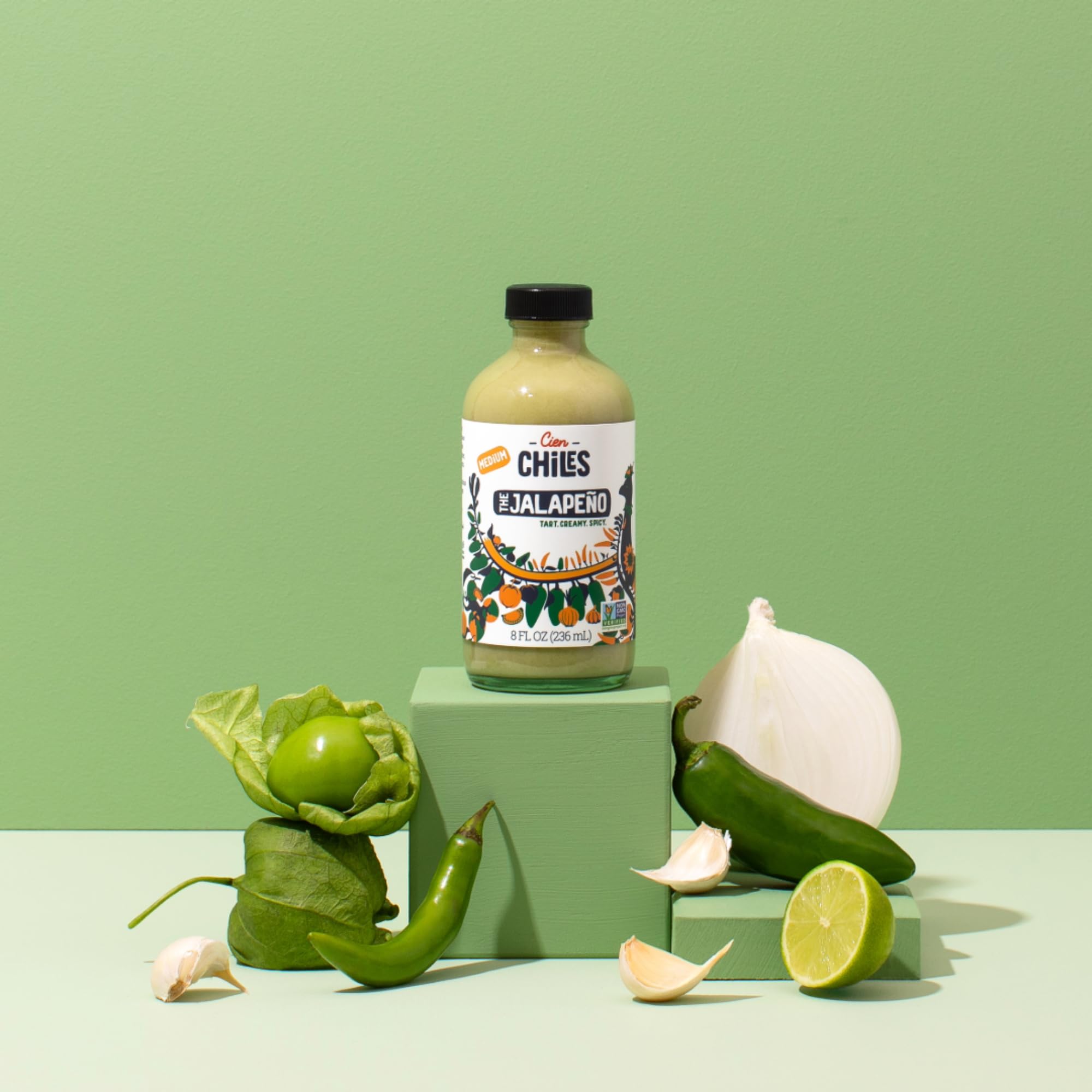Cien Chiles The Jalapeño | All Natural Sauce | Zero Sugars, Non-GMO, Gluten-Free, Vegan | 8 OZ Bottle