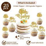 Pumpkin Oh Baby Cupcake Toppers + Cake Topper 25pcs Kit |Pumpkin Birthday Party Cake Decoration Set for Thanksgiving, Autumn/Fall Theme, Baby Shower