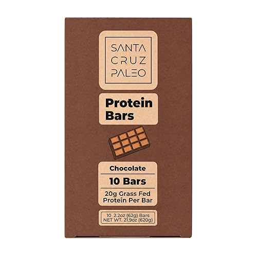 Santa Cruz Paleo Protein Bar - 20g Grass-Fed Whey & Collagen Protein - Wildflower Honey Sweetened, No Seed Oils, High Protein Snack Bar (Chocolate