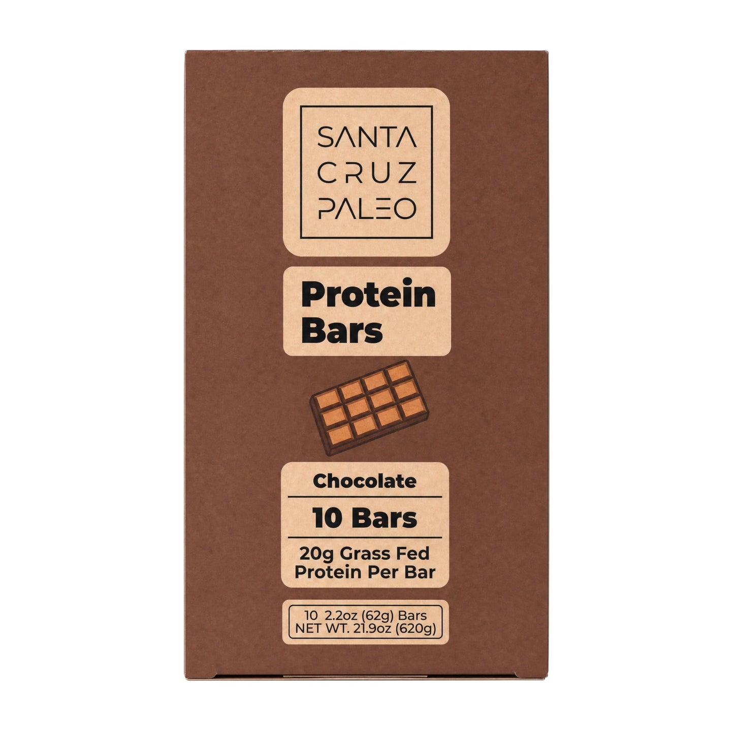Santa Cruz Paleo Protein Bar - 20g Grass-Fed Whey & Collagen Protein - Wildflower Honey Sweetened, No Seed Oils, High Protein Snack Bar (Chocolate