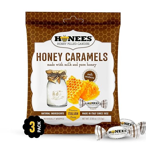 Honees Honey Caramels Hard Candy Individually Wrapped | Natural & Healthy Candy, Italian Made with Milk & Pure Honey, 3 Pack (8.55 oz)