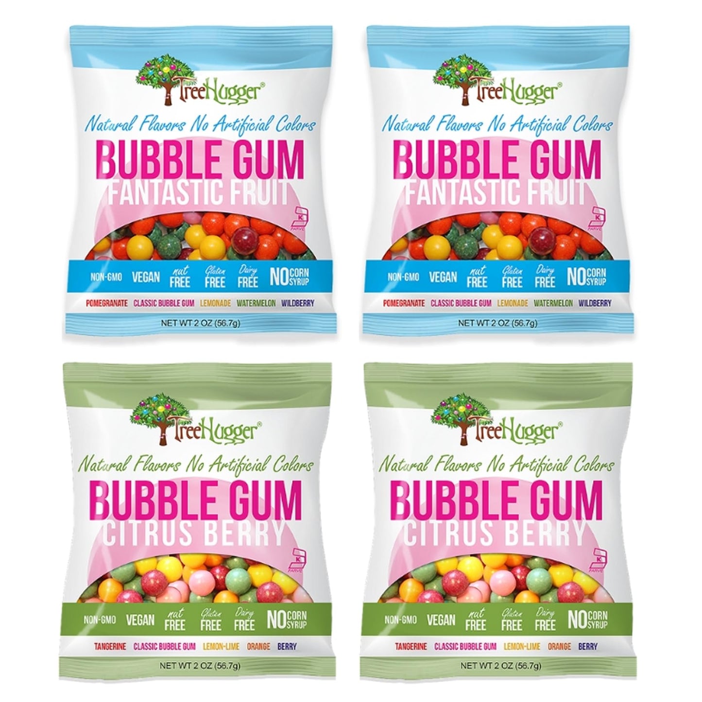 Tree Hugger Bubble Gum Variety Pack, Natural Colors and Flavors, Citrus Berry and Fantastic Fruit, Vegan, Non-GMO, Nut Free, Dairy Free, Kosher, 2 oz