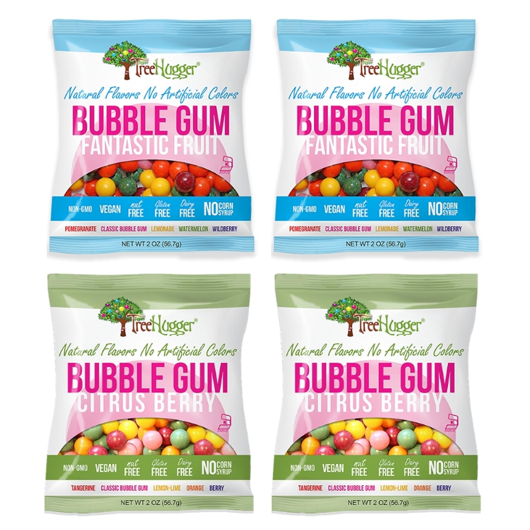 Tree Hugger Bubble Gum Variety Pack, Natural Colors and Flavors, Citrus Berry and Fantastic Fruit, Vegan, Non-GMO, Nut Free, Dairy Free, Kosher, 2 oz