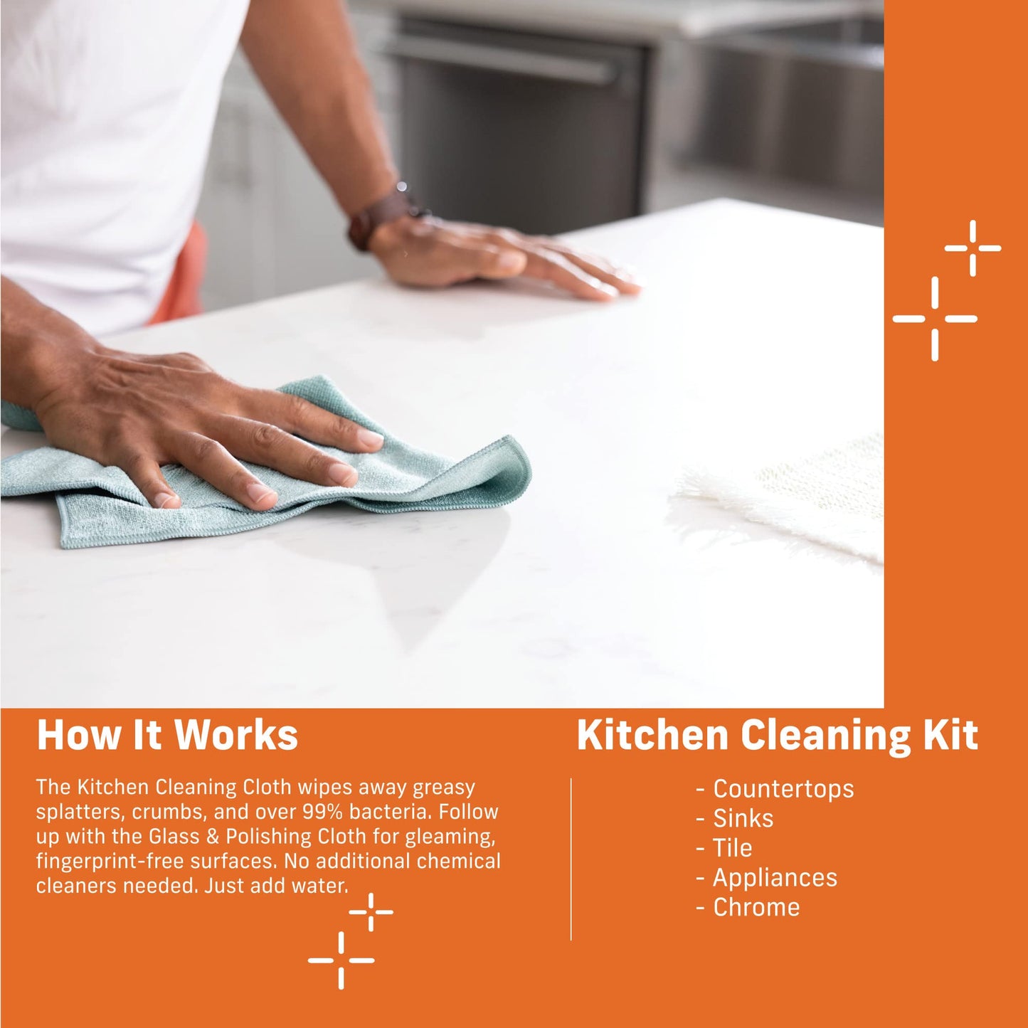 E-Cloth Kitchen Cleaning Kit, Premium Microfiber Cleaning Cloth with Scrubber, Ideal Cleaning Supplies for Kitchen Sinks and Dish Scrubber, 100 Wash