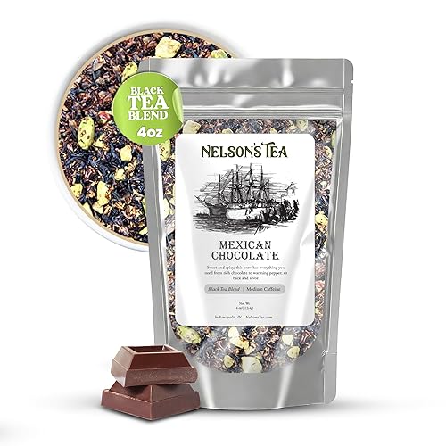 Nelson's Tea - Mexican Chocolate - Black Loose Leaf Tea - Red rooibos, black tea, carob beans, ginger, chocolate chips, pepper, and cardamom - 4 oz