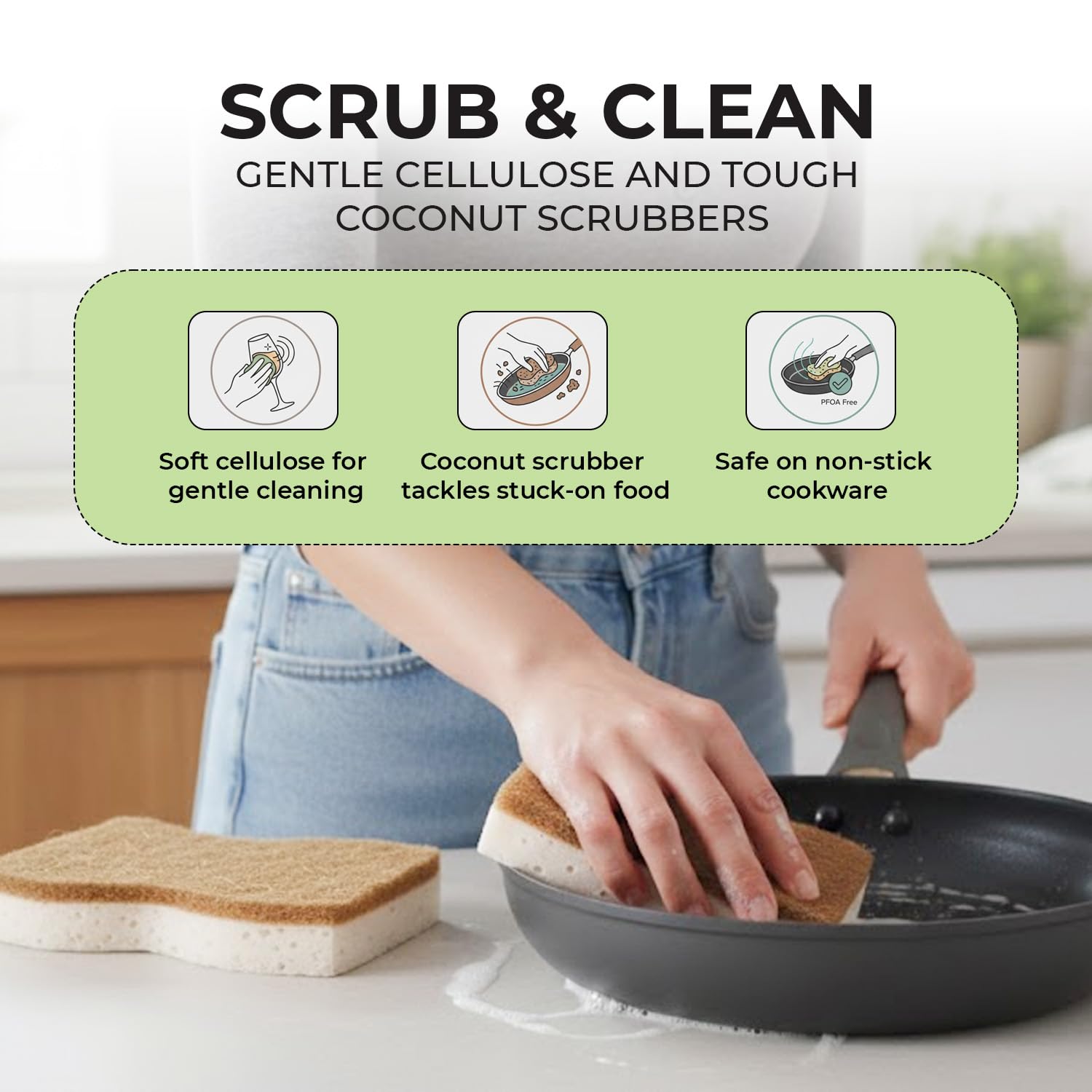 Swedish Dishcloths & Plant-Based Sponges 24 Pack - 12 Swedish Dishcloths for Kitchen, 12 Dish Sponges, Reusable Paper Towels & Cellulose Scrubber Set
