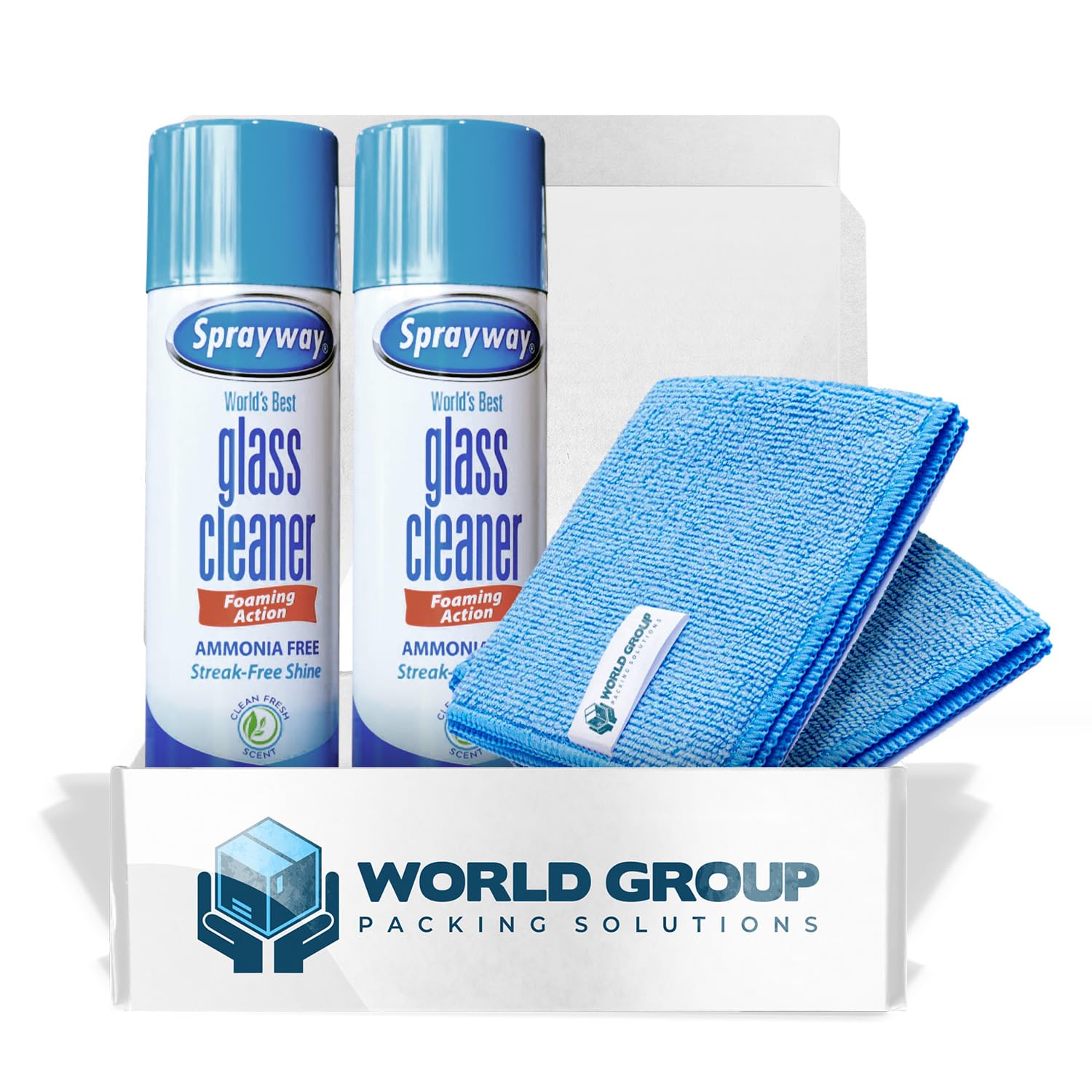 World Group Packing Solutions Glass Cleaner Foam, Foaming Action & Spray, 19oz - 2 Pack - Clean Fresh Scent - Bundled With 2 Microfiber Rags
