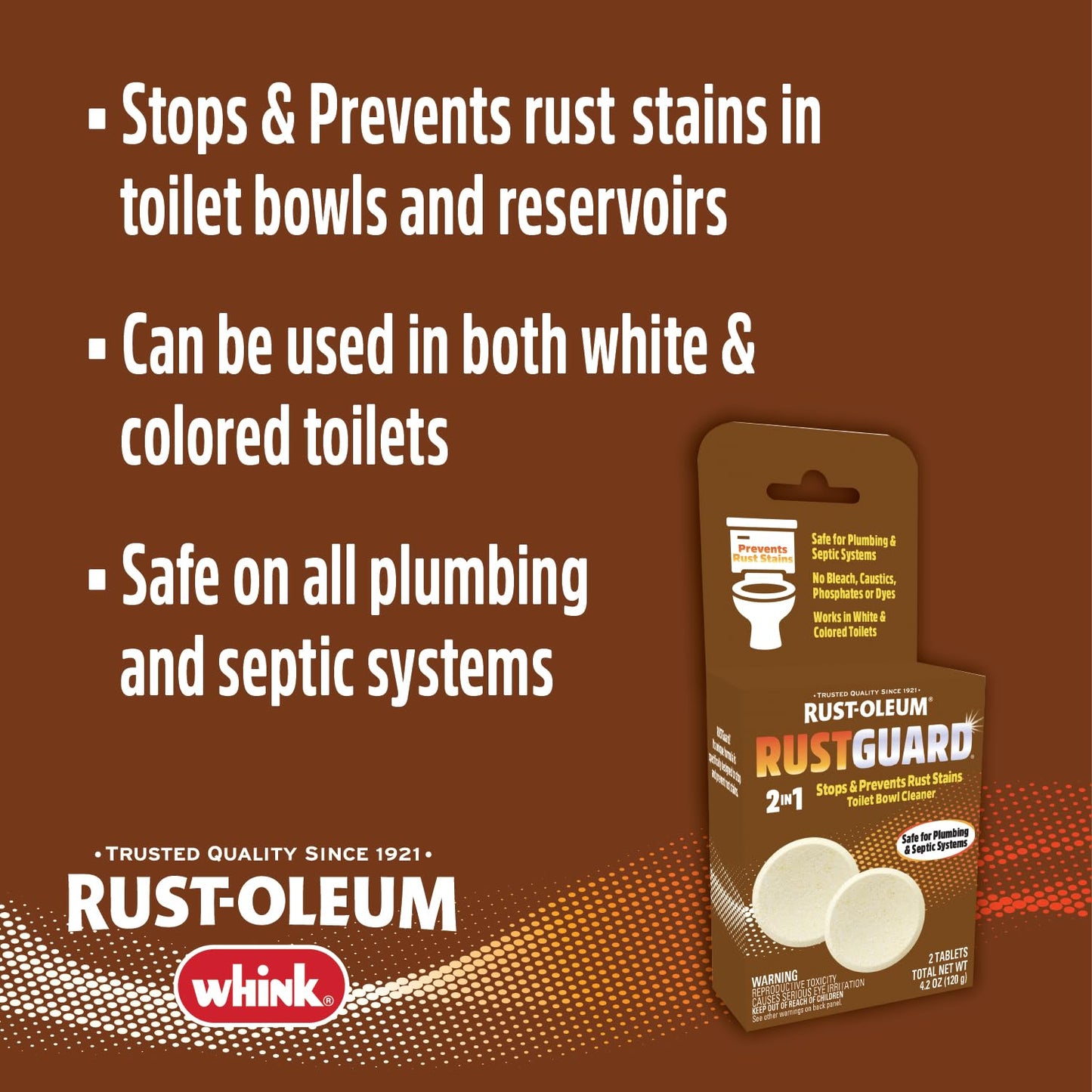 Rust-Oleum RustGuard Rust Stain Remover | Heavy-Duty Iron Stain Remover & Toilet Bowl Cleaner For White & Colored Toilets | 2 Tablet Box