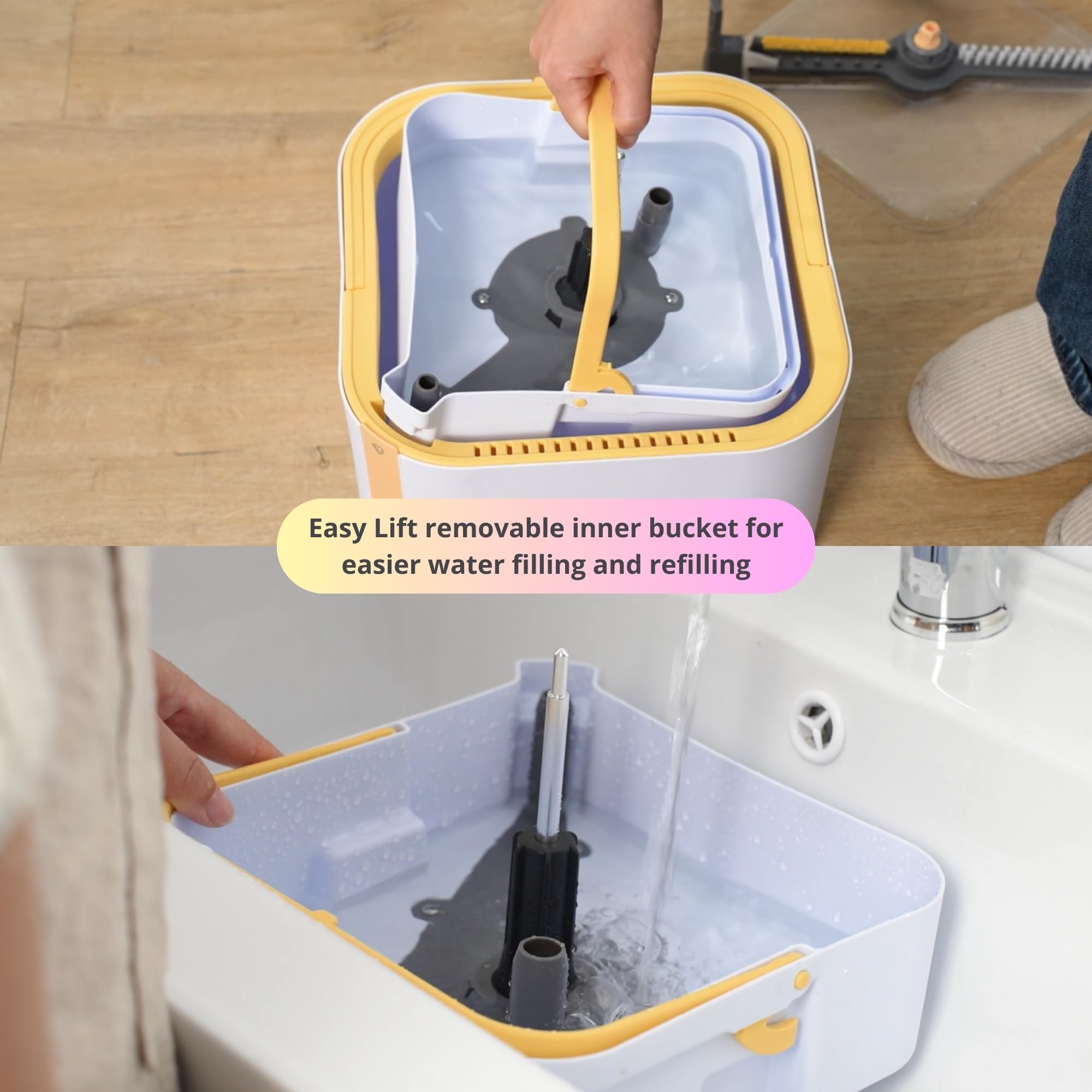 Spin Mop and Bucket System PRO w/Detachable Inner Bucket, Separates Clean and Dirty Water, Self Standing, Foldable Square Mop Head, Triple Jet Stream