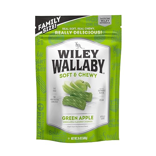 Wiley Wallaby Licorice 24 Ounce Classic Gourmet Soft & Chewy Australian Green Apple Licorice Candy Twists, 1 Pack