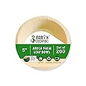 Earth Cleanse Palm Leaf Bowls 5 Inch Round 200 Pack - Disposable Bowls, Heavy Duty, Plastic Free, Compostable Dinnerware for Snacks, Desserts, Dips