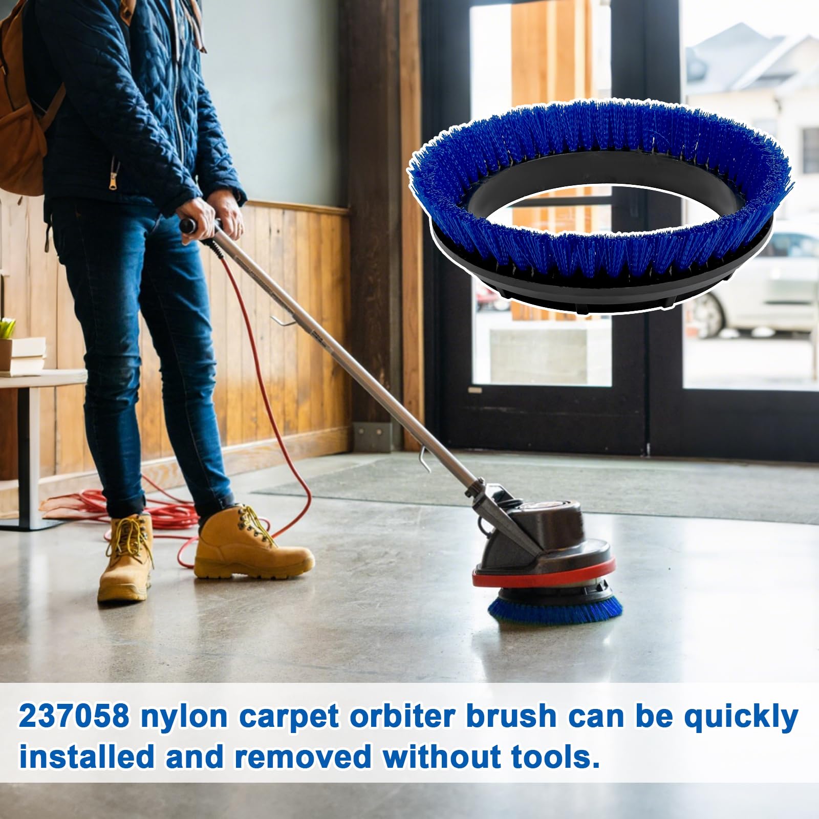 Commercial 237058 Nylon Carpet Polypropylene Scrub Orbiter Brush, 12" Diameter, for ORB550MC Orbiter Floor Machine, Blue