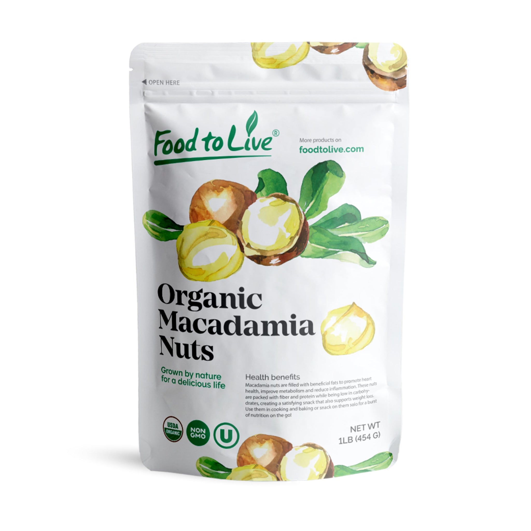 Food to Live Organic Macadamia Nut Halves & Pieces, 1 Pound - Non-GMO, Raw, Shelled, Unsalted, Kosher, Vegan, Bulk. Keto Snack. Good Source of Healthy