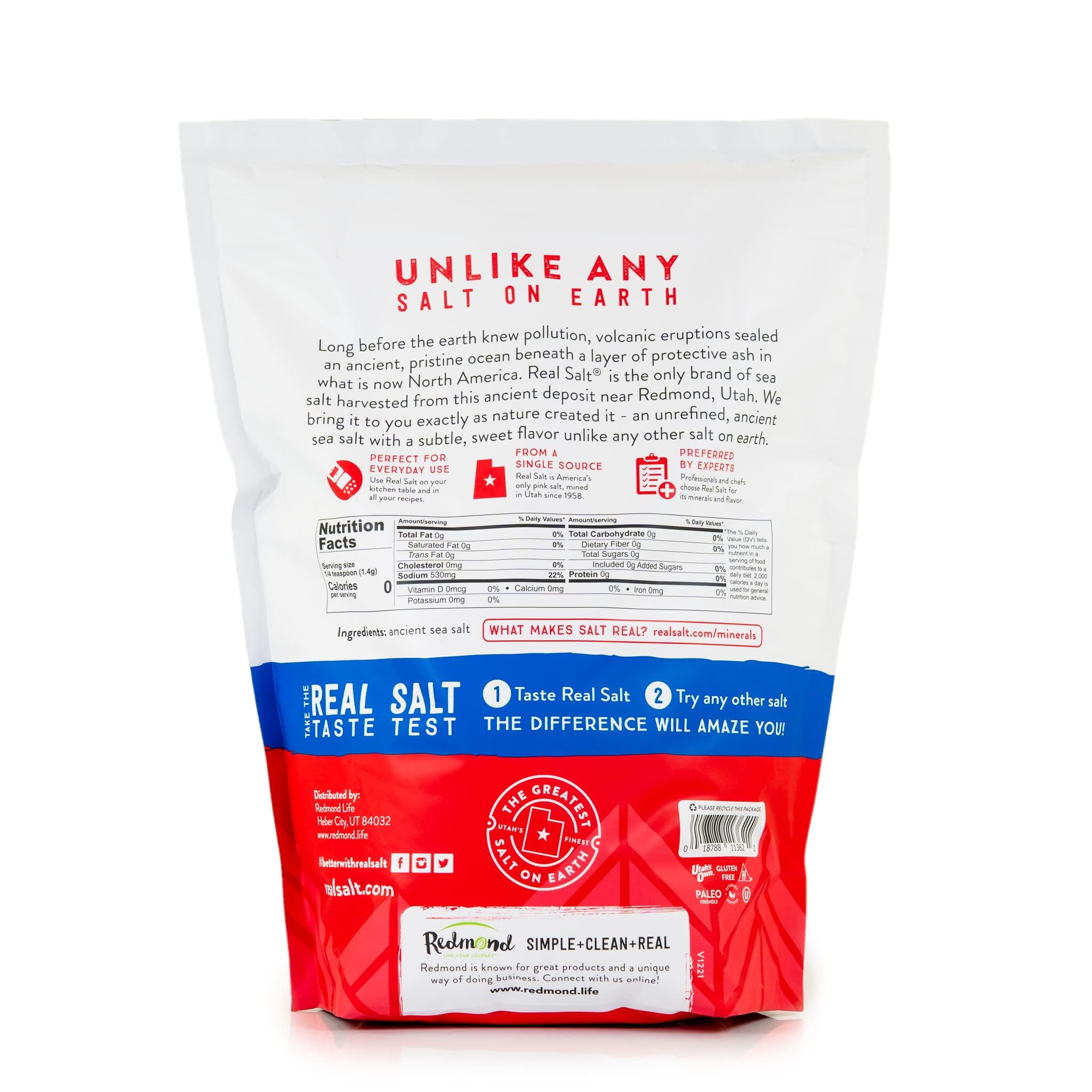 Redmond Real Salt Kosher - Natural Unrefined Gluten Free Kosher grind, 10 LB Bag