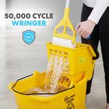 Simpli-Magic Commercial Mop Bucket with Side Press Wringer, 26 Quart - 50,000 Cycles Wringer - Industrial Mop Bucket with Wheels, Yellow