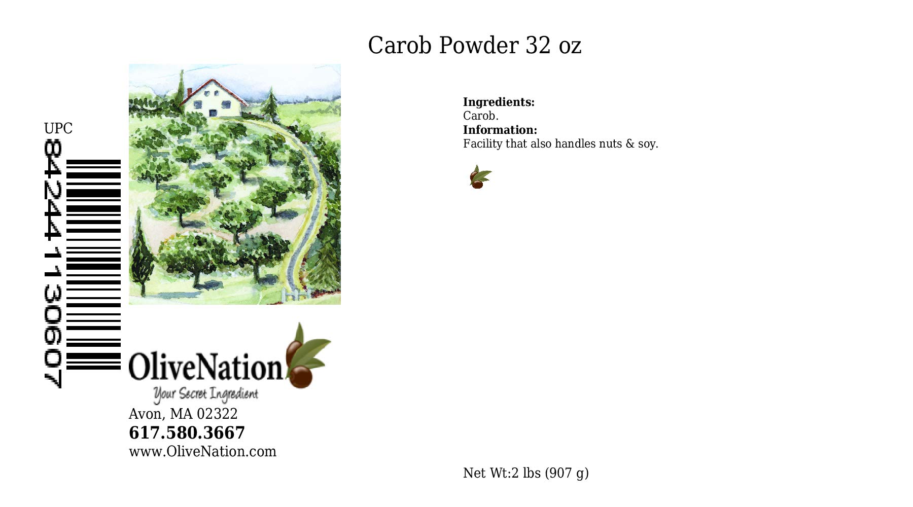 Olivenation Carob Powder - Naturally Sweet Dark Brown Carob Flour | Nutritious Cocoa Alternative | Rich Cocoa-Like Flavor | Perfect for Cakes, Brownies, Desserts, Baking and Cooking | 32oz