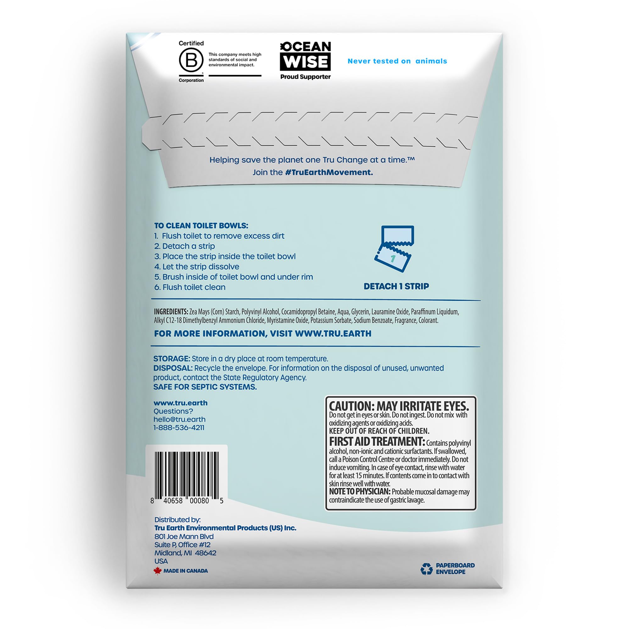 Tru Earth Toilet Bowl Cleaner Eco-Strips | Plastic Jug-Free, Septic-Safe For Cleaning | Easy to Use | 48 Strips