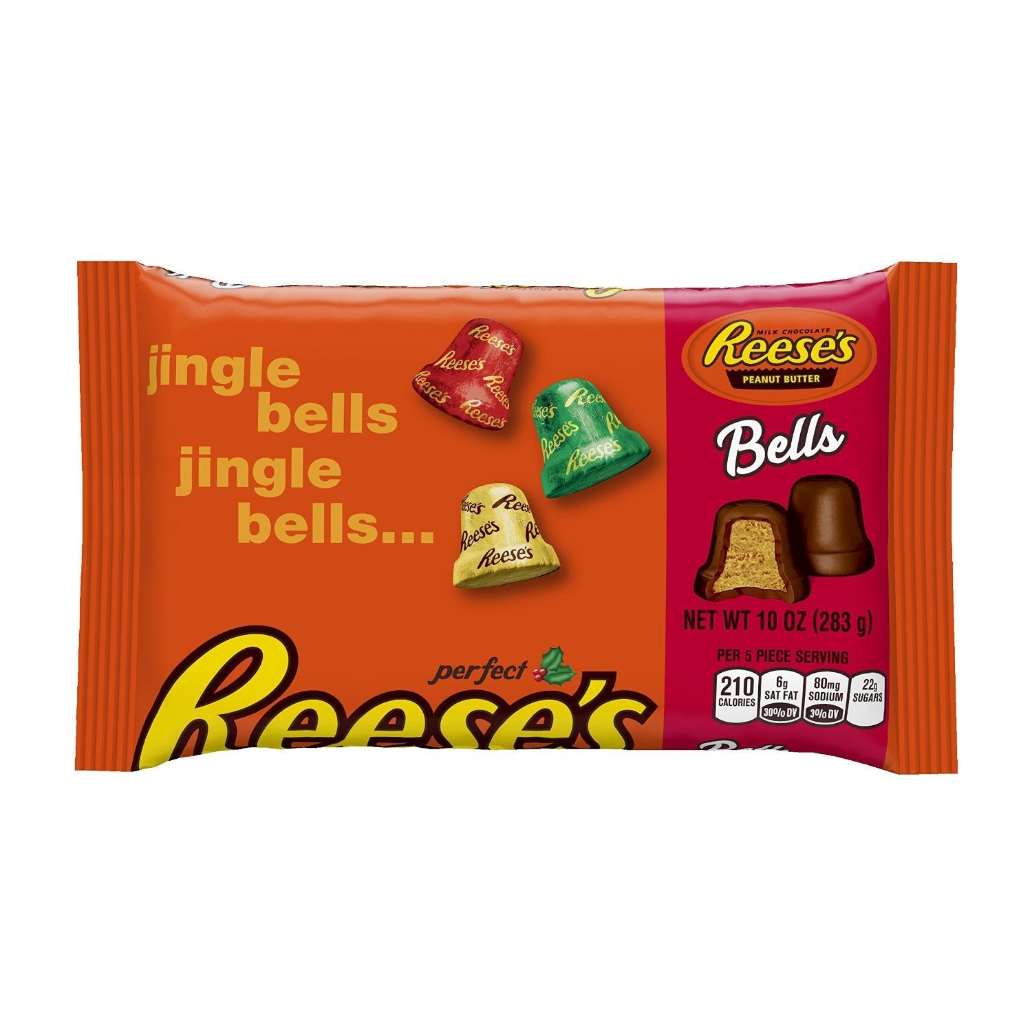 Reese's Holiday Seasonal Peanut Butter Jingle Bells, 10-ounce Bags (Pack of 6)