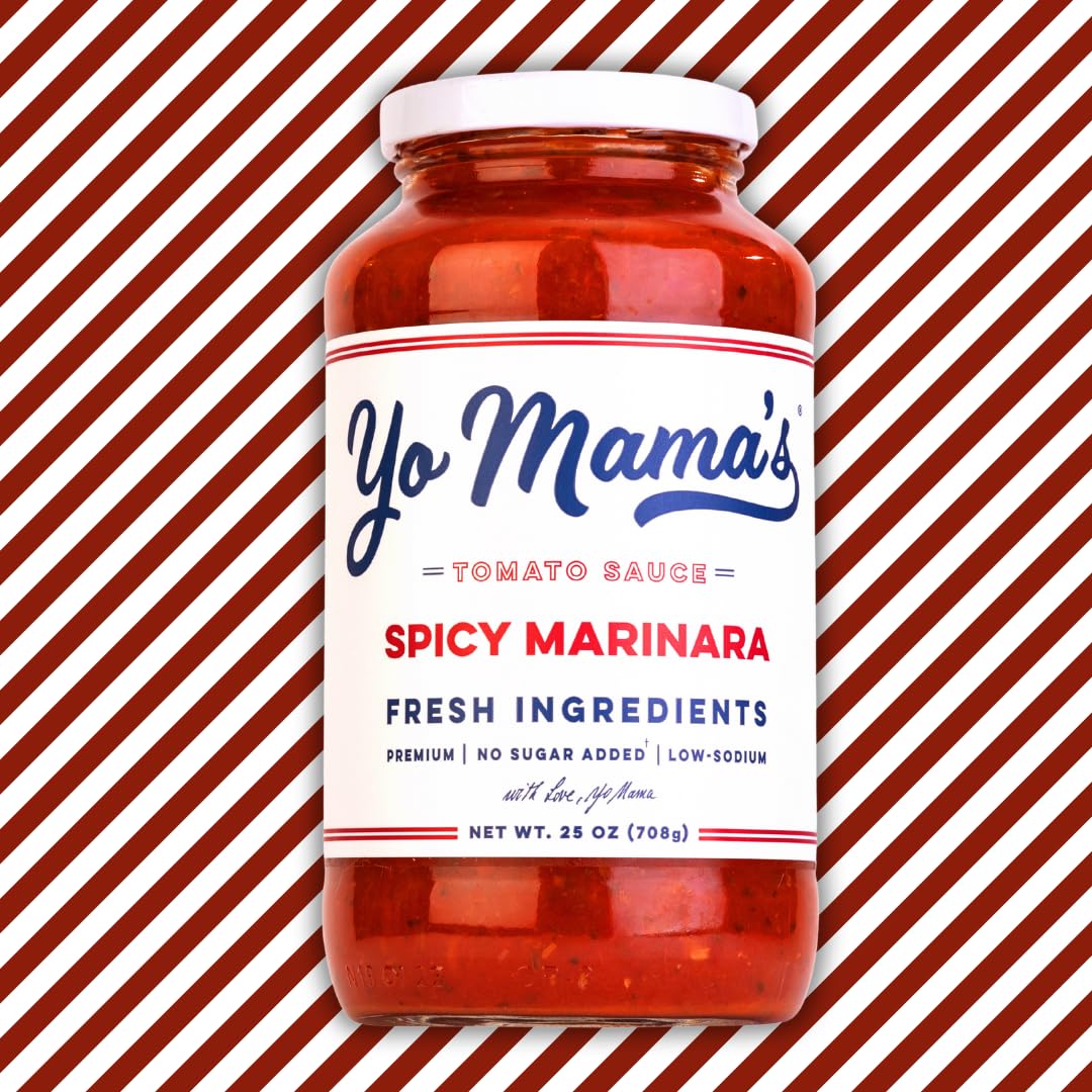 Yo Mama's Foods Keto SPICY Marinara Pasta Sauce - Pack of (2) - No Sugar Added, Low Carb, Low Sodium, Gluten Free, Paleo Friendly, and Made