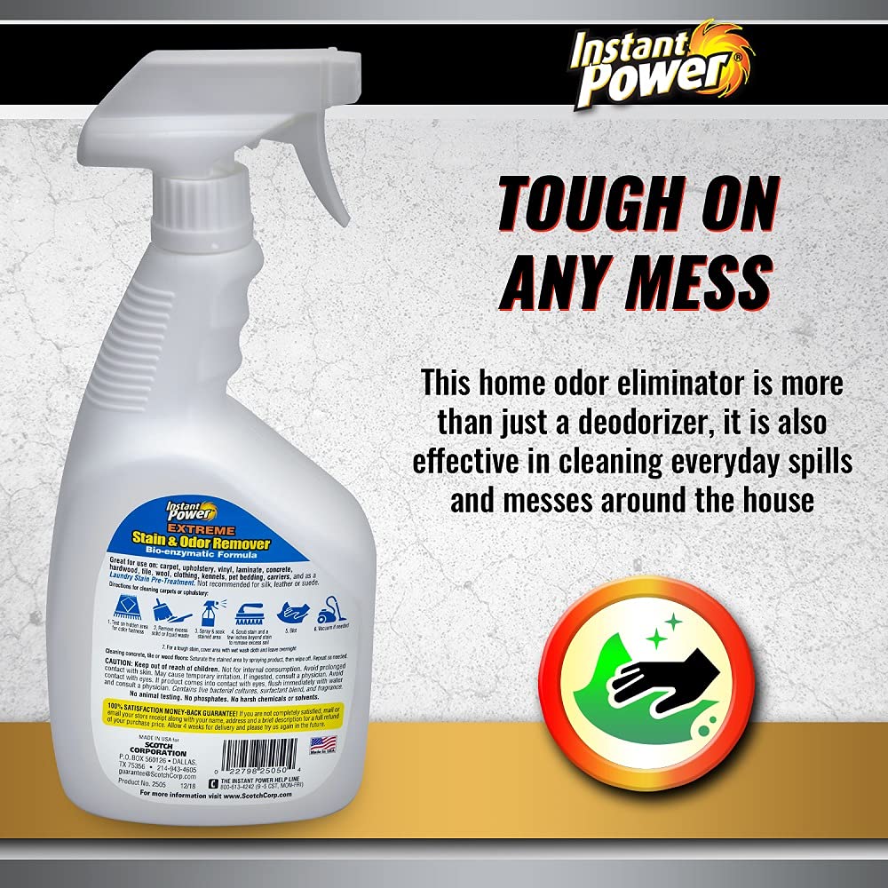 Instant Power Stain and Odor Remover - Carpet Stain Remover Spray, Safe for Pets, Cleaning Sprays and Supplies, Lavender-Mint Scent - 32 Fl Oz