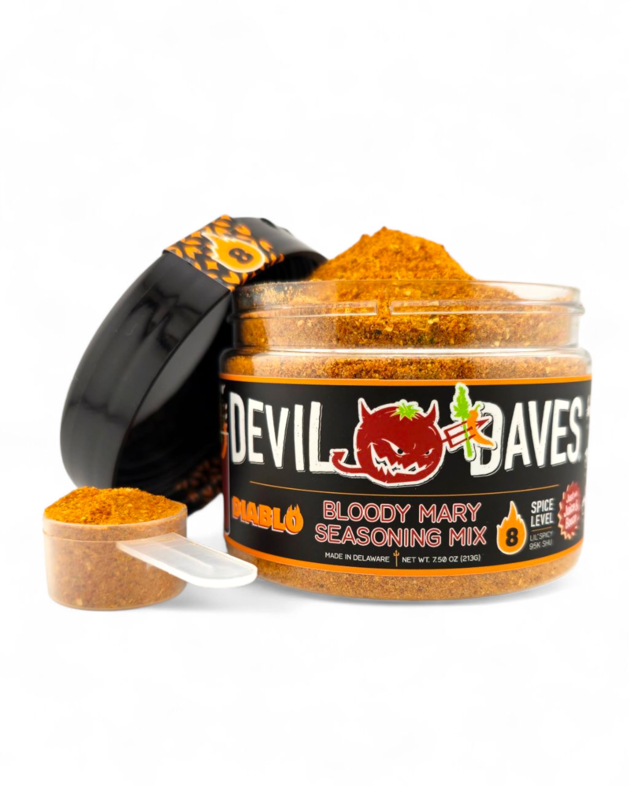 Devil Daves Bloody Mary Seasoning Mix, Diablo Spicy (7.5 oz Tub) | Dry Bloody Mary Mix for Tomato Juice Cocktails and Micheladas, 25 Servings, Scoop