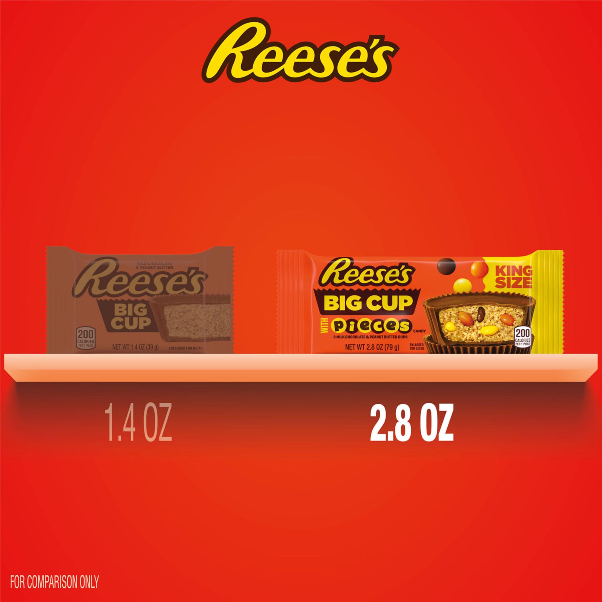 REESE'S Big Cup with Pieces Milk Chocolate King Size Peanut Butter Cups, Candy Packs, 2.8 oz (16 Count)