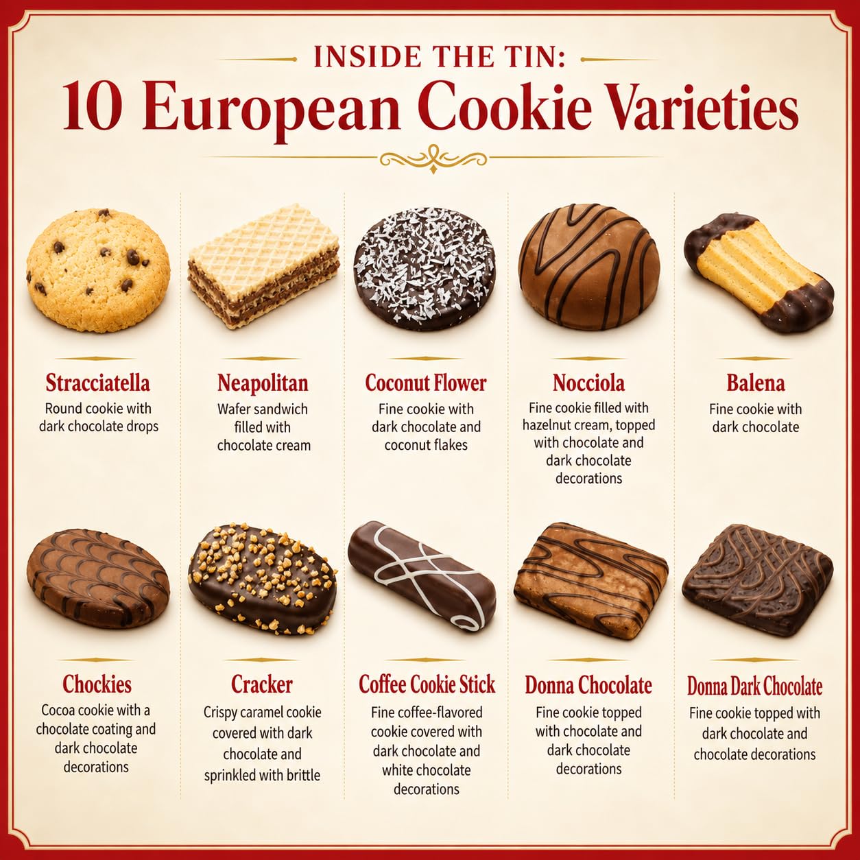 Lambertz European Cookie Tin - 92 Cookies, 10 Varieties - Ready To Serve And Gift-Ready For Sweetheart Sharing And Office Treats - 26 Ounces