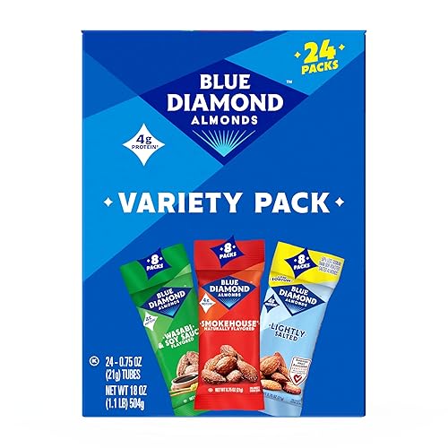 Blue Diamond Almonds Snack Nut Variety Pack for Kids, Office, School, On-the-go, 0.75 oz Gluten Free Individual Packs, Wasabi & Soy Sauce, Lightly