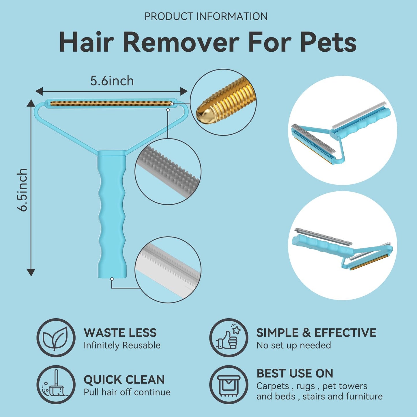 Pet Hair Remover 3-Pack,Dog Cat Hair Remover,Lint Shaver Cleaner Pro,Fur Removal Tool,Portable Carpet Scraper,Fuzz Rollers Hairball Brush